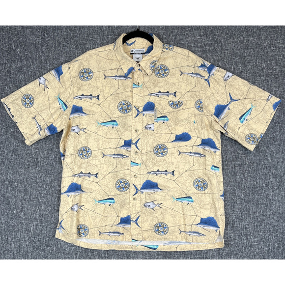 Columbia Other - Columbia Button Up Shirt Mens Large Fish All Over Print Ocean Fishing Outdoors